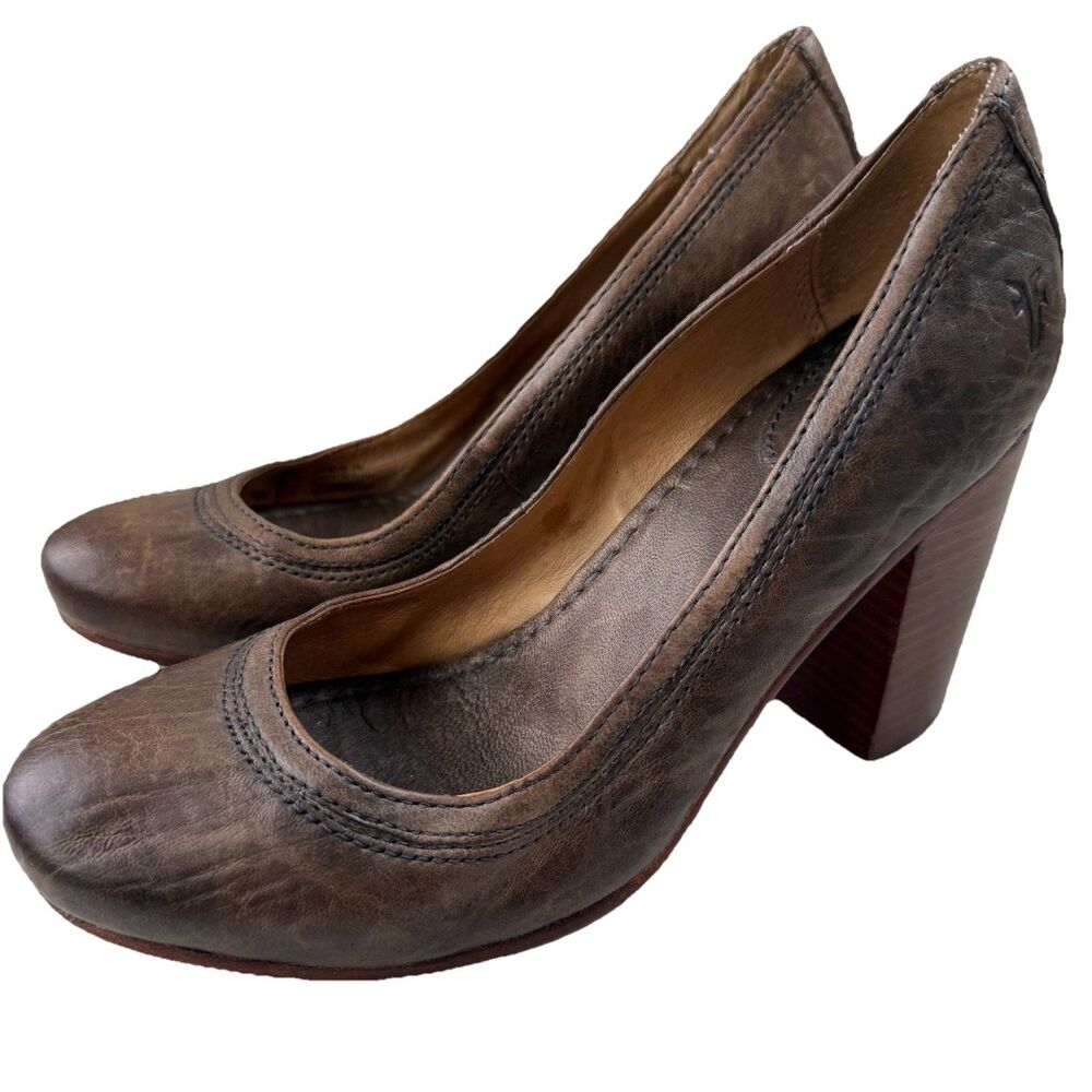 Fyre Women’s 7 Carson Pumps brown Leather High heels Stacked Distressed Western